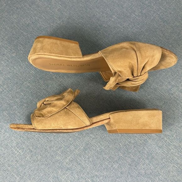 STUART WEITZMAN Suede Beige Bow Accents Mule Sandals Slides Size 7 M - Picture 8 of 11
